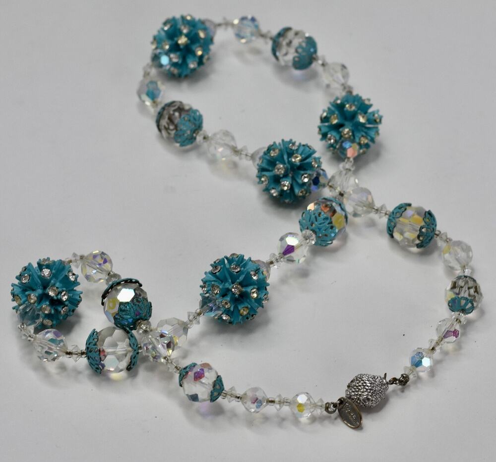 Vintage Signed Vendome Starburst Aurora Borealis AB Crystal Statement Necklace